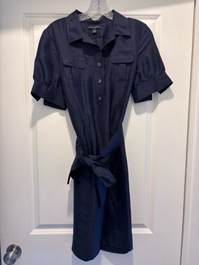 Banana Republic Navy Shirt Midi Dress with Tie Waist